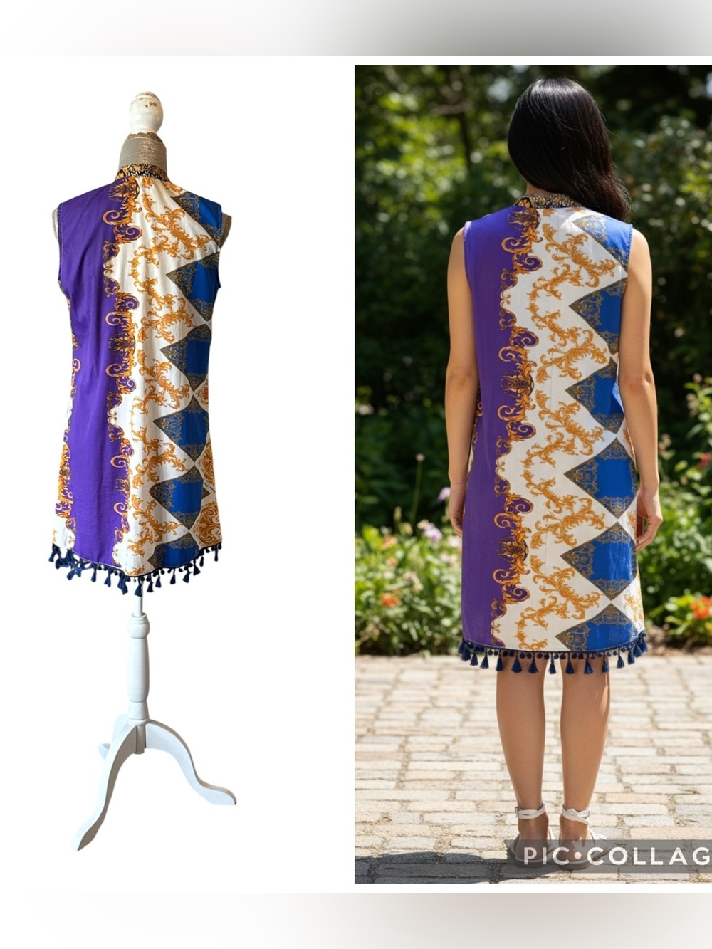 Antica Sartoria Positano Beaded Seashell Tassel Baroque Resort Dress M - Picture 6 of 11